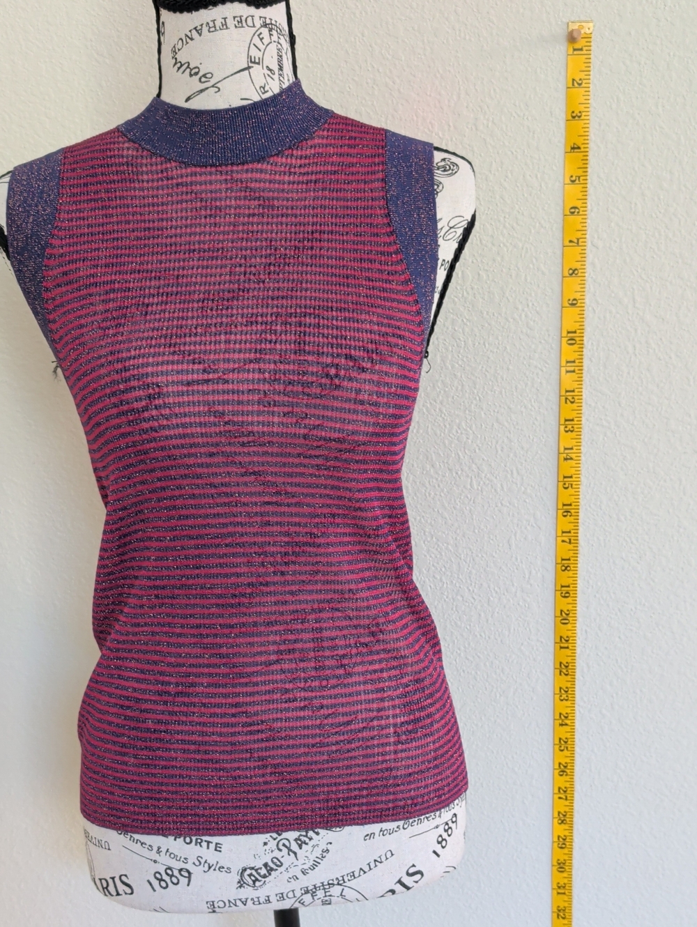 rag & bone Pink and Navy Metallic-Trim Sleeveless Knit Tank